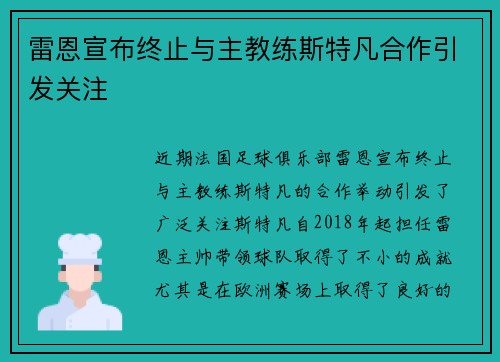 雷恩宣布终止与主教练斯特凡合作引发关注